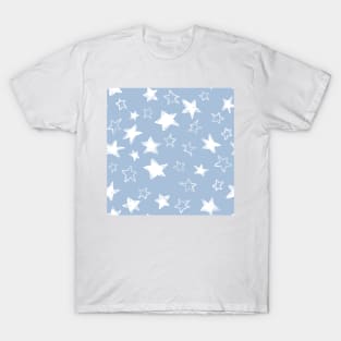 Holiday christmas watercolor white stars over sky light blue background T-Shirt